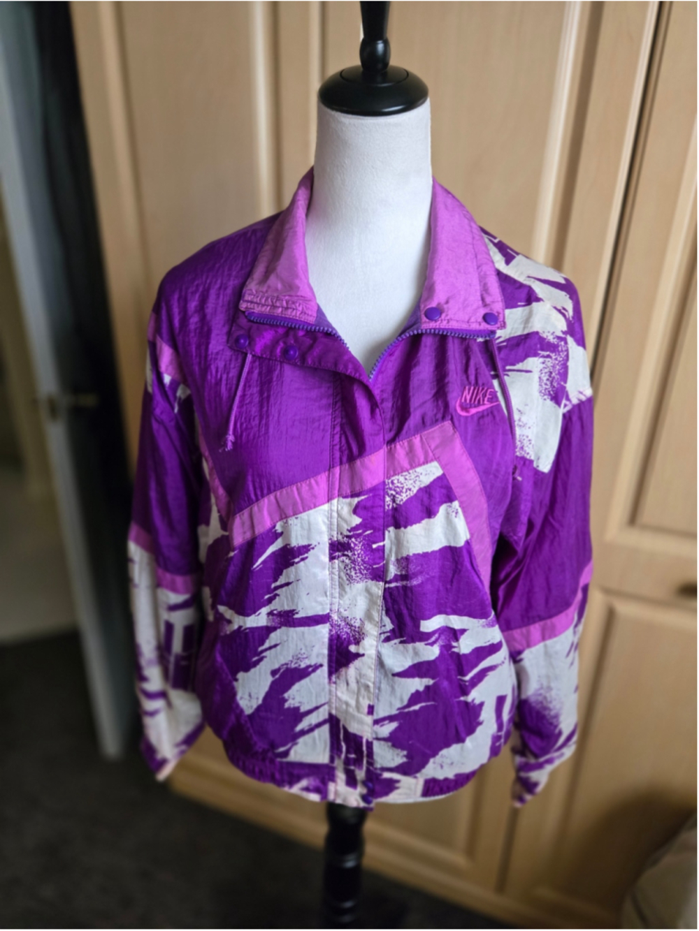 Vintage 90s Nike Challenge Court Windbreaker Jacket Purple Splatter Med.